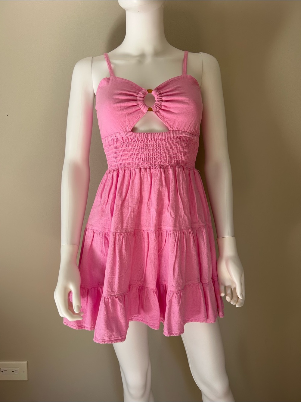 Blanco By Nature Pink Cotton Smocked Cutout Mini Dress Size S Peru